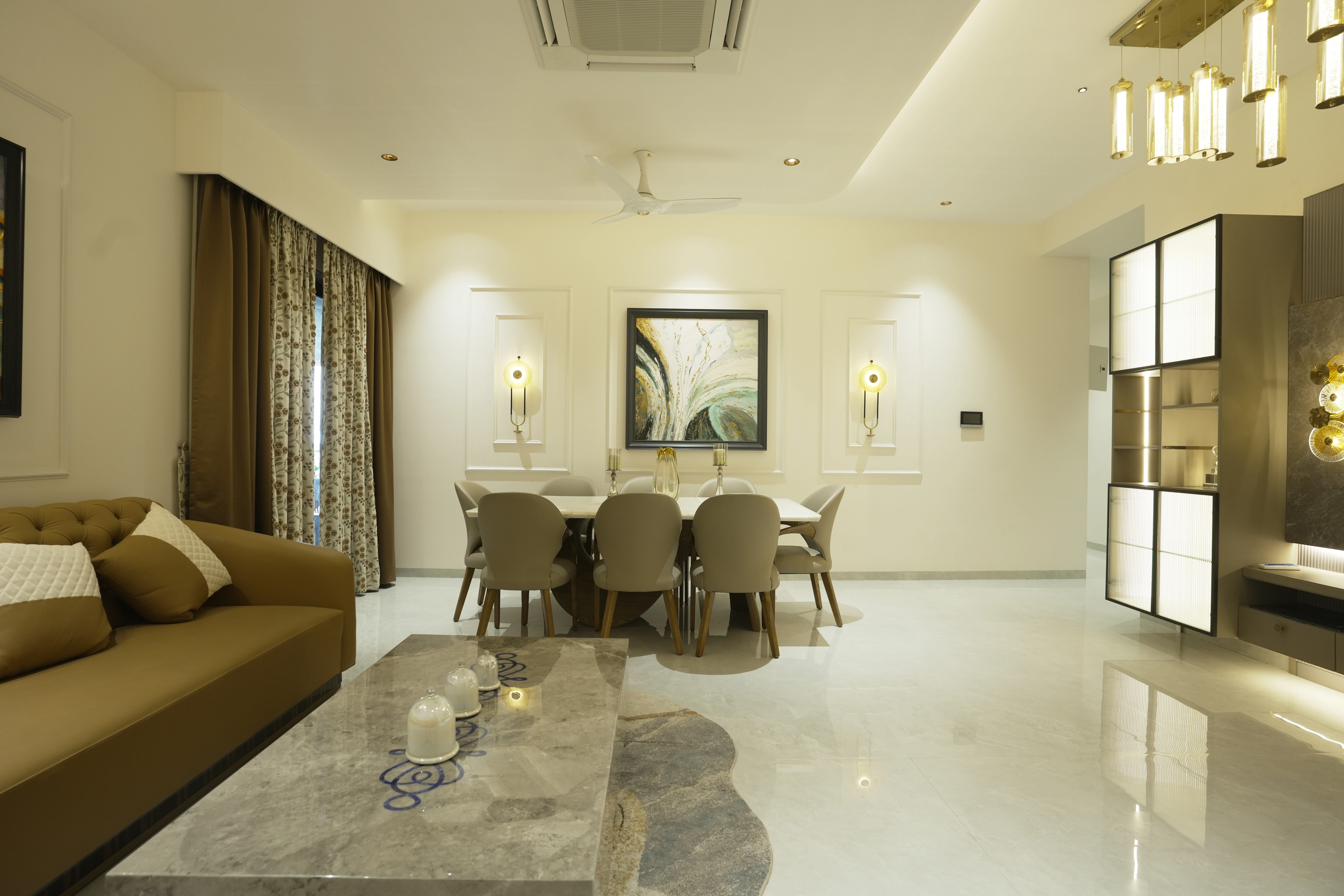 Spacious 3.5 BHK apartment living room at Majestic Sky Bungalow, East Nagpur — bungalow-style open layout near Wardhaman Nagar